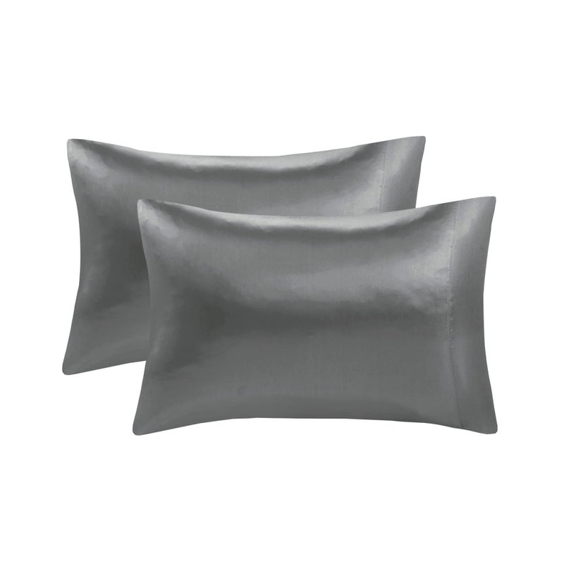 Madison Park Essentials Satin Sheet Set Luxury and Silky with Natural Sheen, Elastic 14" Pocket fits up to 16" Mattress, All Around Elastic - Year-Round Bedding, Full, Grey, 6 Piece - Image 4